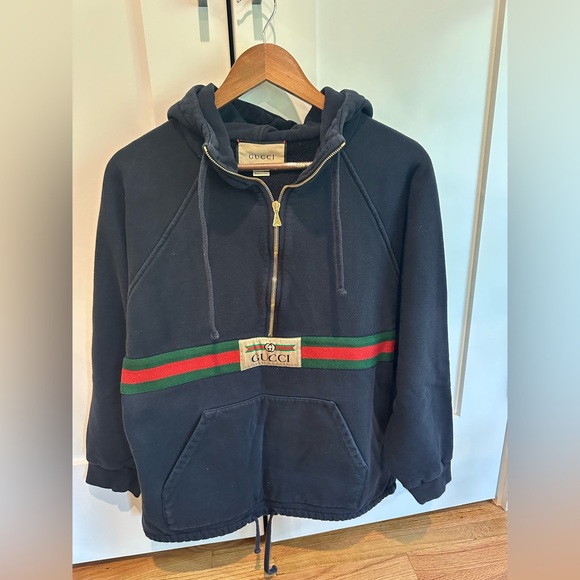 Gucci Blue Oversized Sweatshirt with Red Stripe - Picture 2 of 7